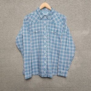 WRANGLER Blues Men's Plaid Blue Button Up Long Sleeve Shirt Size XL